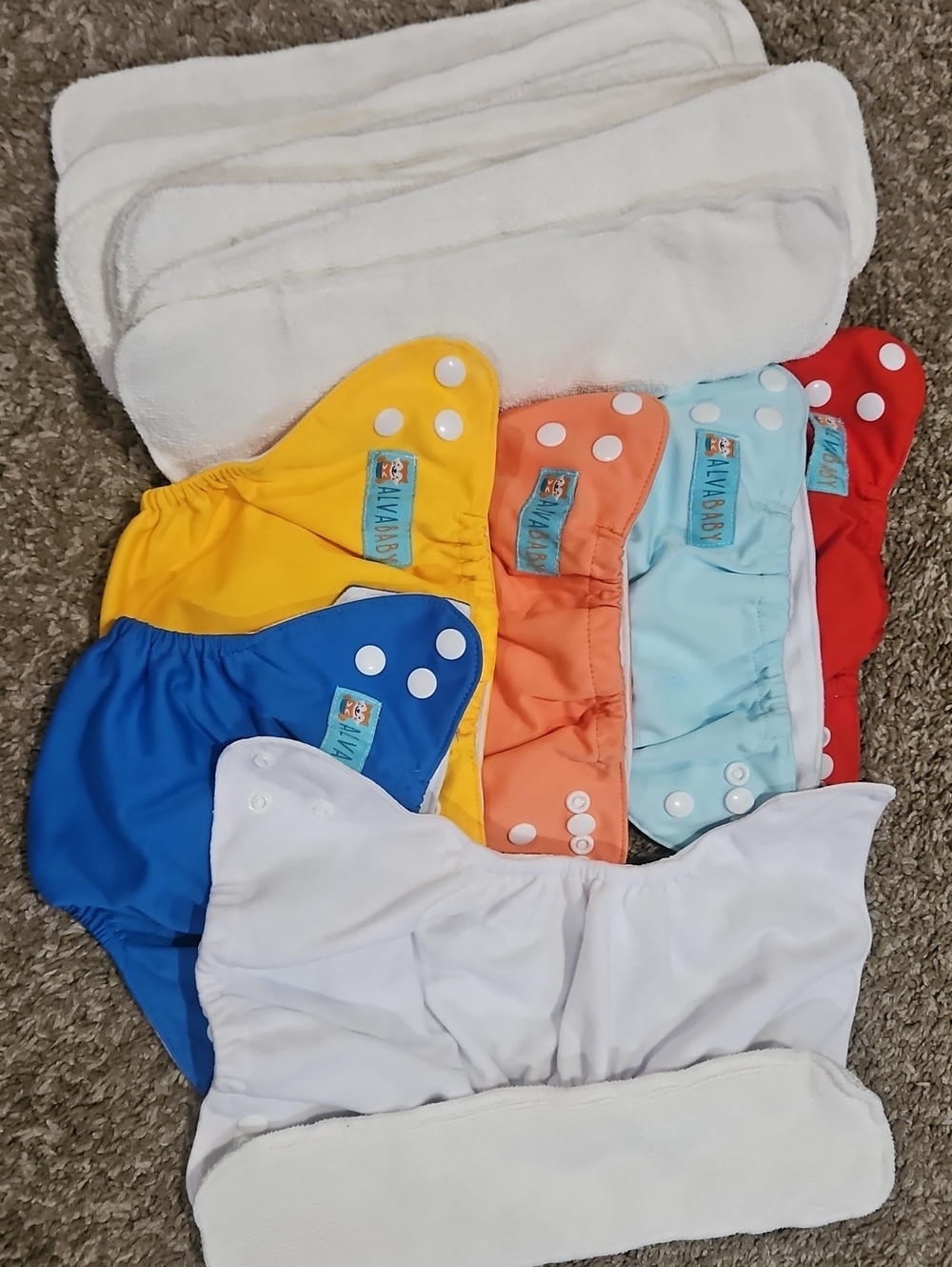 Alva BABY- Newborn Cloth Diaper Covers & Inserts - 6 Covers Multi Color Set.